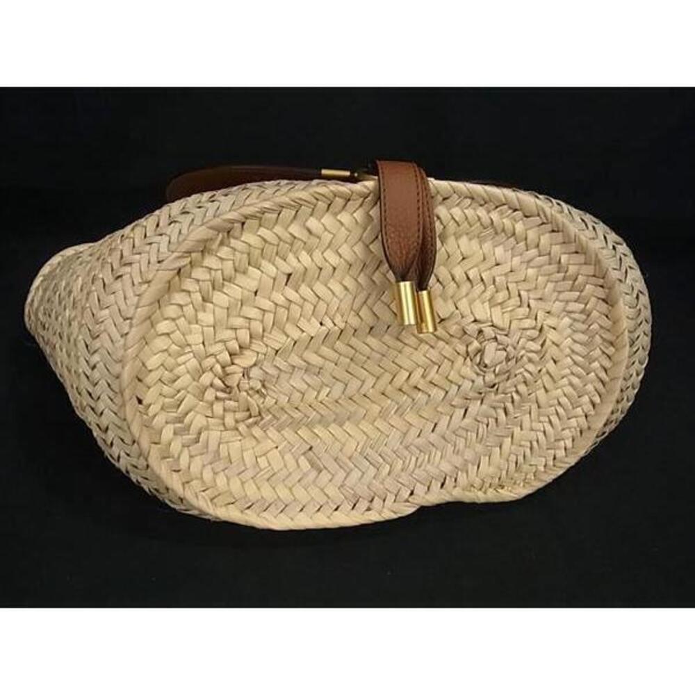 Chloe Marcie Raffia Leather Shoulder Bag Basket Tote Brown - Picture 6 of 7